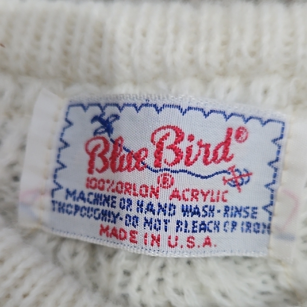 Vintage Blue Bird Kids Creamy White Knit Fabric poncho wrap shawl fringe size 5T - Picture 2 of 6